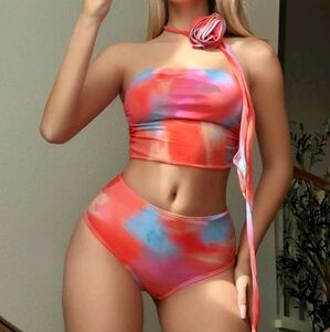 New, watercolor 3 pc swimsuit bathing suit womens large 12 14